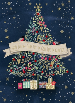 Aflange julekort - Juletræ med gaver/Julehjerte